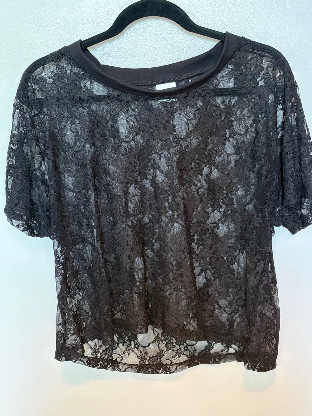 Sheer Black Lace Short Sleeve Blouse
